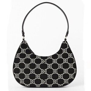 H&M Women's Black White Monogram Pattern Shoulder Hobo Bag New with Tag